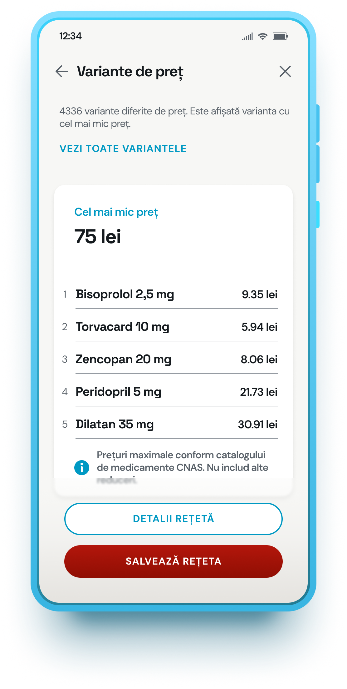 Simulare a aplicației Optimerix pe telefon mobil